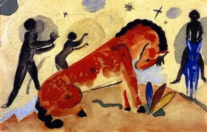 Red Horse with Black Figures painting by Franz Marc