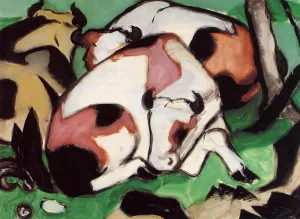 Ruhende Kuhe also known as Kauernder Steir by Franz Marc - Oil Painting Reproduction