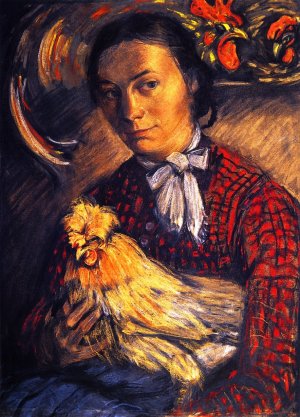 Seated Farmer's Wife with a Chicken in Her Lap by Franz Marc Oil Painting