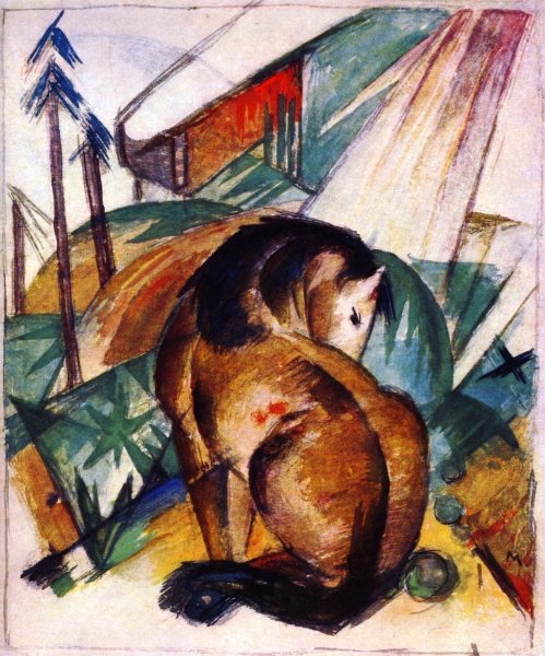 Main Product Photo of Sitting Horse Painting by Franz Marc