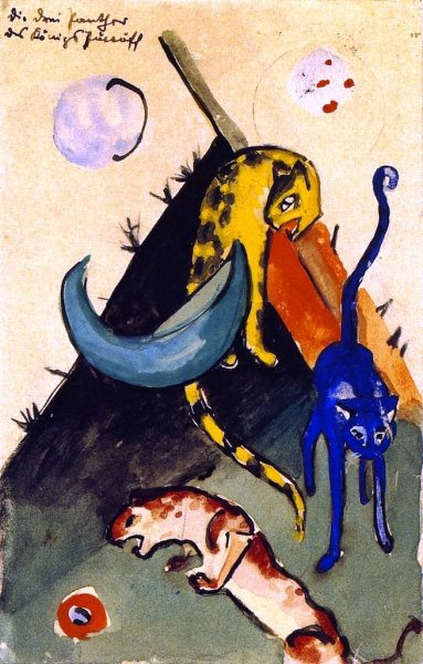 Main Product Photo of The Three Panthers of King Jussuff Painting by Franz Marc