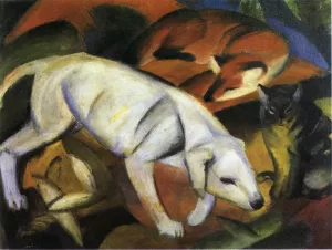 Three Animals Dog, Fox and Cat Oil painting by Franz Marc