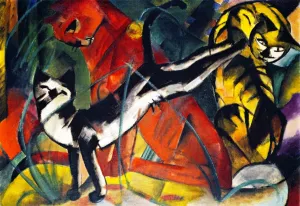 Three Cats Oil painting by Franz Marc