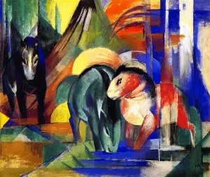 Three Horses at the Watering Place Oil painting by Franz Marc