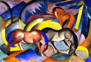 Three Horses by Franz Marc - Oil Painting Reproduction