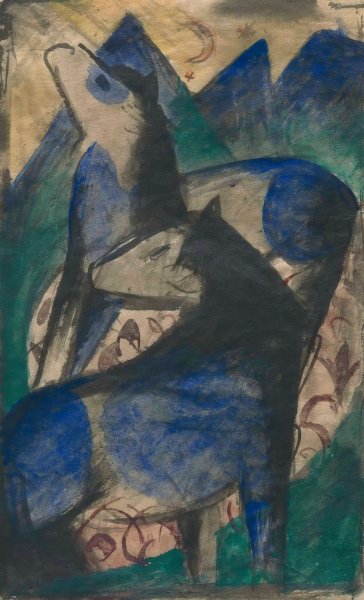Two Blue Horses  by Franz Marc - Hand-Painted Oil Painting Reproduction