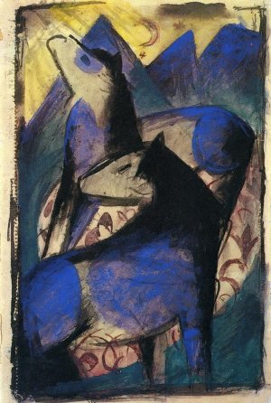 Two Blue Horses by Franz Marc Oil Painting