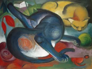 Two Cats, Blue and Yellow by Franz Marc Oil Painting