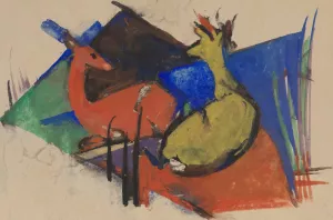 Two Deer Lying Down by Franz Marc Oil Painting