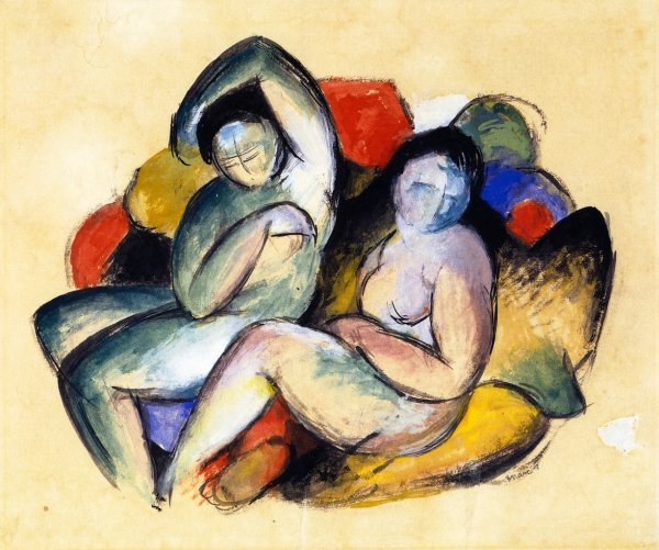 Two Female Nudes by Franz Marc - Hand-Painted Oil Painting Reproduction