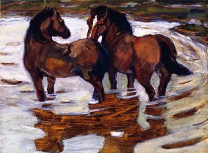 Two Horses at a Watering Place by Franz Marc Oil Painting