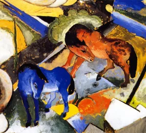 Two Horses in Landscape painting by Franz Marc