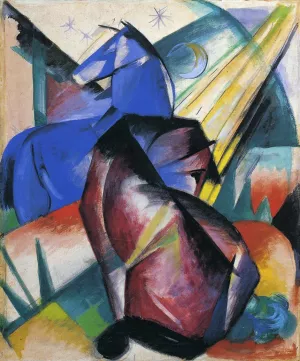 Two Horses, Red and Blue Oil painting by Franz Marc