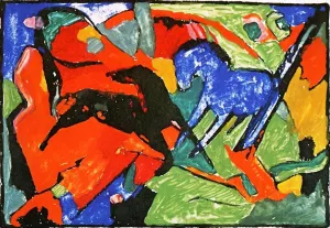 Two Horses by Franz Marc - Oil Painting Reproduction