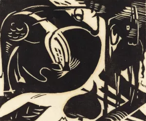 Two Mythical Animals by Franz Marc Oil Painting