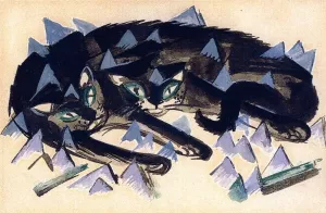 Two Reclining Black Cats Oil painting by Franz Marc