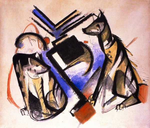 Main Product Photo of Two Wolves Painting by Franz Marc