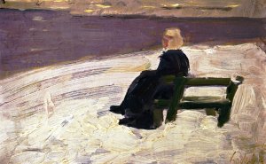 Woman in a Winter Landscape on a Green Bench by Franz Marc Oil Painting