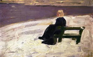 Woman in a Winter Landscape on a Green Bench by Franz Marc Oil Painting