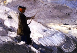 Woman Standing in a Winter Landscape by Franz Marc Oil Painting