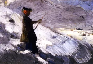 Woman Standing in a Winter Landscape by Franz Marc Oil Painting