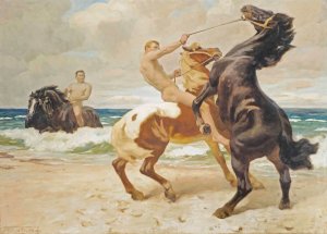 The Rearing Horse by Franz Muller-Munster Oil Painting