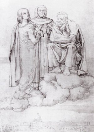 Raphael, Fra Angelico and Michelangelo over Rome Oil painting by Franz Pforr