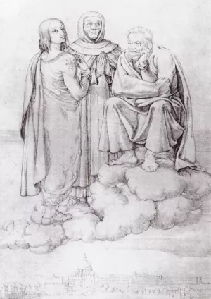 Raphael, Fra Angelico and Michelangelo over Rome Oil painting by Franz Pforr