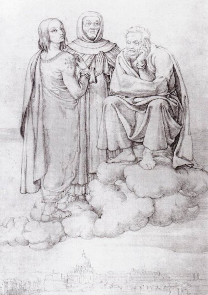 Raphael, Fra Angelico and Michelangelo over Rome by Franz Pforr - Hand-Painted Oil Painting Reproduction