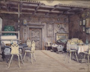 Bauernstube in Tirol by Franz Poledne Oil Painting