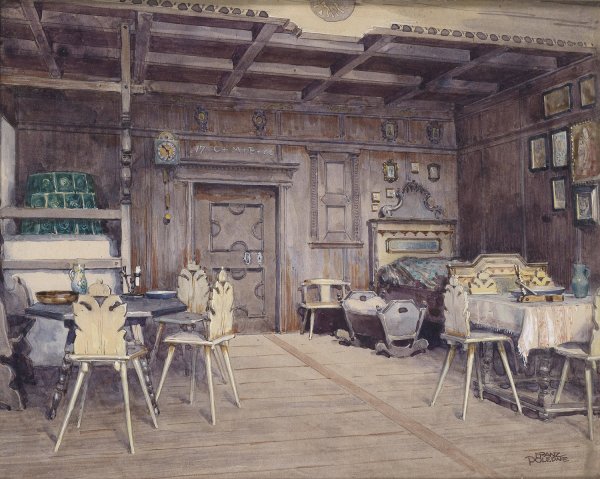 Bauernstube in Tirol by Franz Poledne - Hand-Painted Oil Painting Reproduction