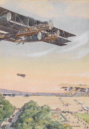 Doppeldecker-Flugshow by Franz Poledne Oil Painting