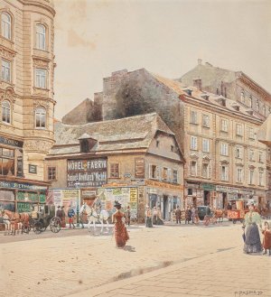 Ecke Ecke Mariahilferstrase und KOnigsklostergasse by Franz Poledne Oil Painting