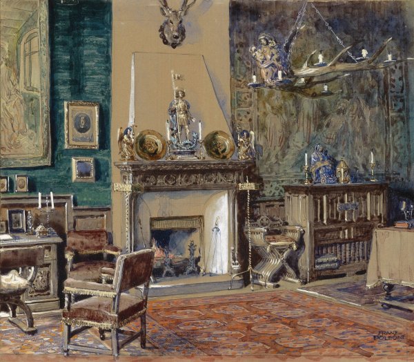 Herrenzimmer mit Kamin by Franz Poledne - Hand-Painted Oil Painting Reproduction