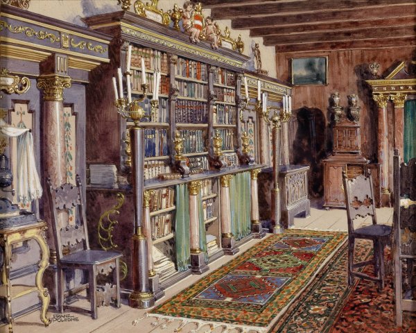 Interieur Burg Kreuzenstein Bibliothek by Franz Poledne - Hand-Painted Oil Painting Reproduction