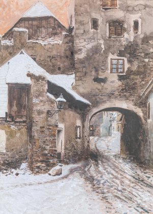 Kremser Tor in Durnstein im Winter by Franz Poledne Oil Painting