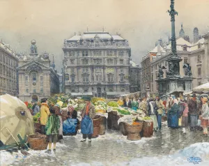 The vegetable market Am Hof by Franz Poledne Oil Painting