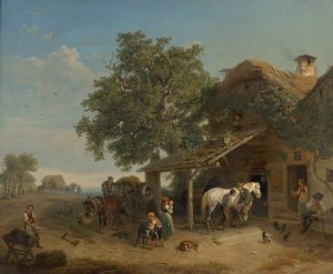 Die Schmiede an der Heeresstrase Die Dorfschmiede by Franz Reinhold Oil Painting