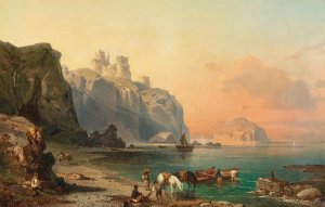 A Coastal Landscape near Marsala, Sicily by Franz Richard Unterberger Oil Painting