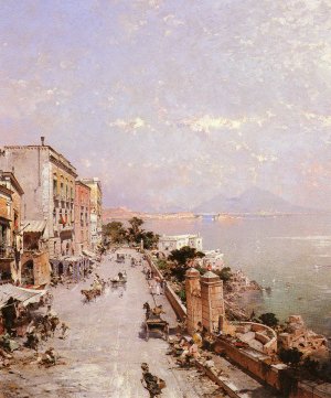 A View of Posilippo, Naples by Franz Richard Unterberger Oil Painting