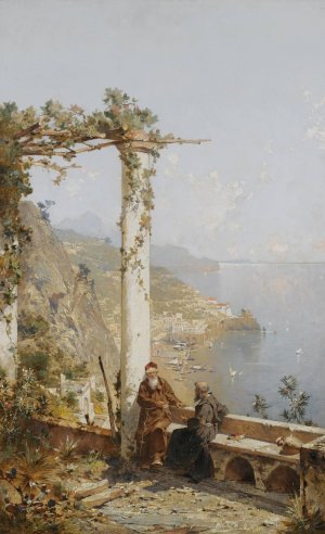 Amalfi Above The Bay Of Naples by Franz Richard Unterberger Oil Painting