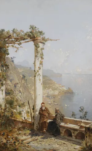 Amalfi Above The Bay Of Naples by Franz Richard Unterberger Oil Painting