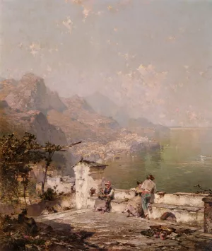 Amalfi, The Gulf Of Salerno by Franz Richard Unterberger - Oil Painting Reproduction