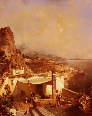 Amali-Golfe De Salerne by Franz Richard Unterberger Oil Painting