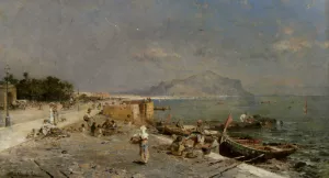 On The Waterfront at Palermo by Franz Richard Unterberger - Oil Painting Reproduction