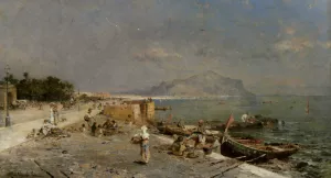 On The Waterfront at Palermo Oil painting by Franz Richard Unterberger