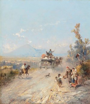 On the way to Pompeii, with Vesuvius beyond by Franz Richard Unterberger Oil Painting