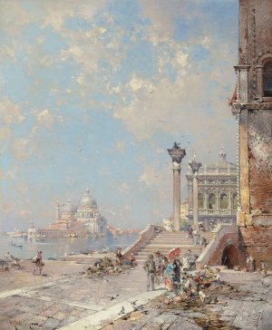Ponte di Paglia, Riva Schiavoni, Venice by Franz Richard Unterberger Oil Painting