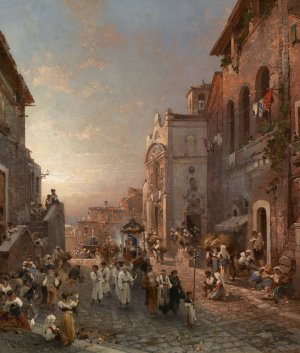 Prozessionszug In Neapel by Franz Richard Unterberger Oil Painting