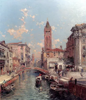 Rio Santa Barnaba, Venice by Franz Richard Unterberger Oil Painting